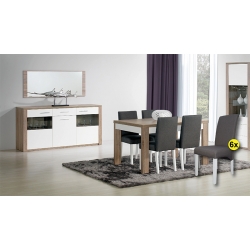 Pack Sala de Jantar PARIS Carvalho Cinza e Branco