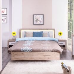 Pack Cama de Casal ASTOR 160x200cm + 2 Mesas de Cabeceira ASTOR
