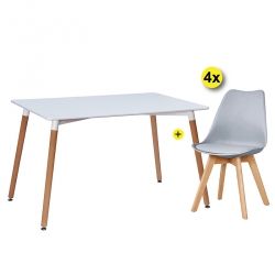 Pack Mesa de Jantar DENVER + 4 Cadeiras SOFIA II Cinza Claro