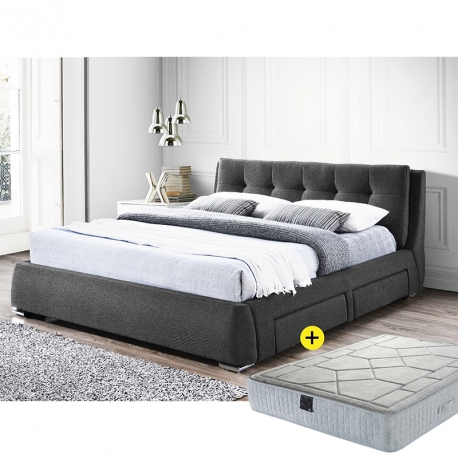 Pack Cama de Casal ANTONIO Antracite + Colchão ROYAL BOX 160x200cm Pack Cama de Casal ANTONIO Antracite + Colchão ROYAL BOX 160x200cm