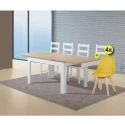 Pack de Mesa de Jantar Extensível FLORENÇA Branco + 4 Cadeiras de Sala SOFIA II Amarelo