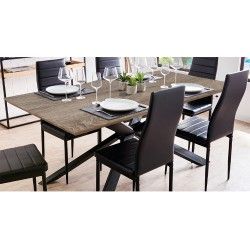 Pack Mesa de Jantar TRENDY Cinza Rústico + 6 Cadeiras de Sala ZARA Preto