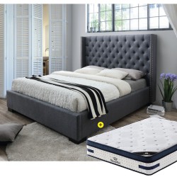 Pack Cama de Casal DUTTI Cinza + Colchão PARADISE 160x200cm