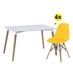 Pack Mesa DENVER II (Branco) + 4 Cadeiras DENVER II (Amarelo)