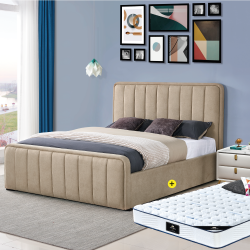 Pack Cama de Casal Elevatória FLOW (Bege) + Colchão SPRING ROLLER 160x200cm
