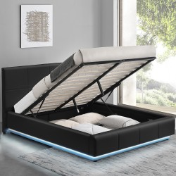 Cama de Casal Elevatória INFINITY com LED Preto