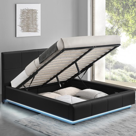Cama de Casal Elevatória INFINITY com LED Preto