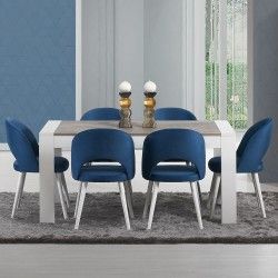 Mesa de Jantar Extensível MADRID (160-230 cm) - Branco e Stone
