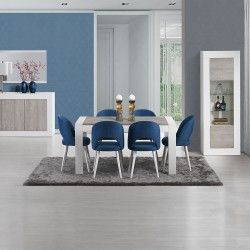 Mesa de Jantar Extensível MADRID (160-230 cm) - Branco e Stone