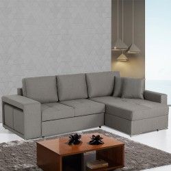 Sofá Cama com Chaise Longue Reversível KENYA Cinzento