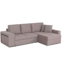 Sofá Chaise Longue reversível com cama KENYA Cinzento Claro Sofá Chaise Longue reversível com cama KENYA Cinzento Claro
