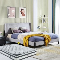 Pack Cama de Casal ELEGANCIA (Cinza) + Colchão HEAVEN 160x200cm