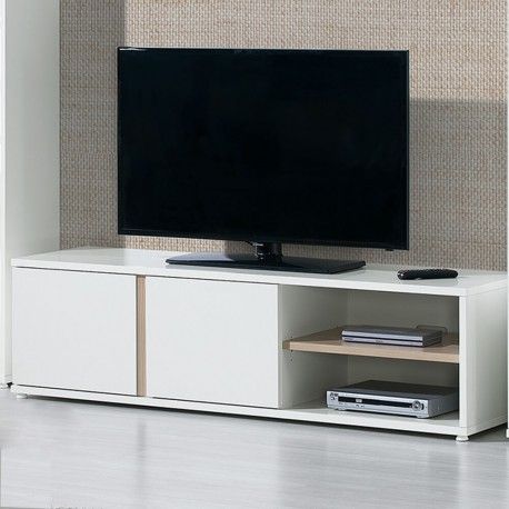 Móvel TV CHIADO com 2 portas - Branco e Carvalho