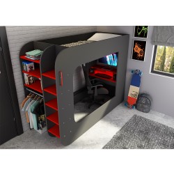 Cama Alta Gamer MSPACE Cinzento Escuro L120 x P200 cm
