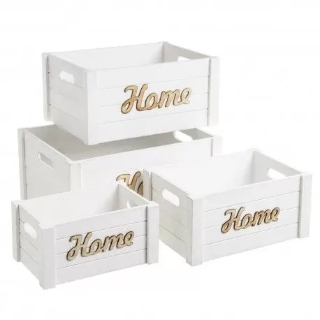 Conjunto de 4 caixa de madeira HOME Branco