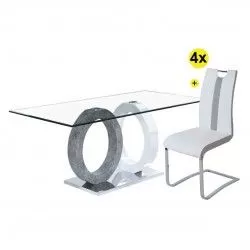Pack Mesa RING + 4 Cadeiras NATALIA II (Branco e Cinza)