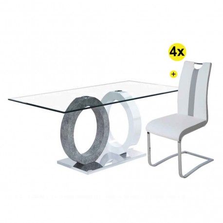 Pack Mesa RING + 4 Cadeiras NATALIA II (Branco e Cinza)