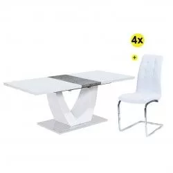 Pack Mesa Extensível FANCY (Branco e Cinza) + 4 Cadeiras LUCAS II (Branco)