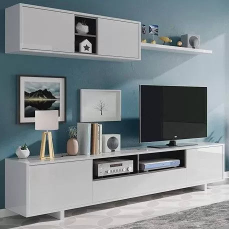 Estante TV BELUS - branco e cinzento