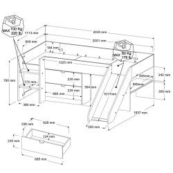 Cama Alta ESCORREGA Branco e Carvalho