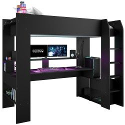 Cama alta gamer ONLINE com secretária - Preto Cama alta gamer ONLINE com secretária - Preto