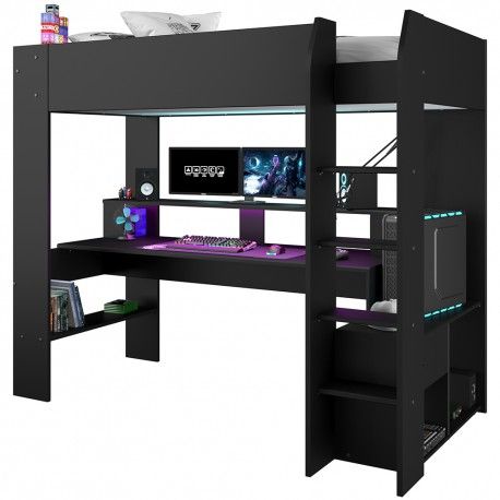 Cama alta gamer ONLINE com secretária - Preto