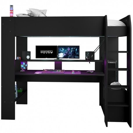 Cama alta gamer ONLINE com secretária - Preto