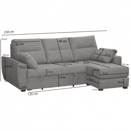 Sofá Cama com Chaise Longue Reversível OSIRIS Cinzento Sofá Cama com Chaise Longue Reversível OSIRIS Cinzento