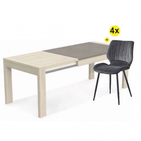 Pack Mesa de Jantar Extensível ESTORIL + 4 Cadeiras KEVIN (Antracite)