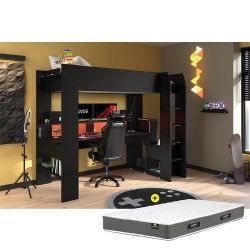 Pack Cama Alta Gamer ONLINE c/ Secretária + Colchão MAGIC SPRING 90x200cm