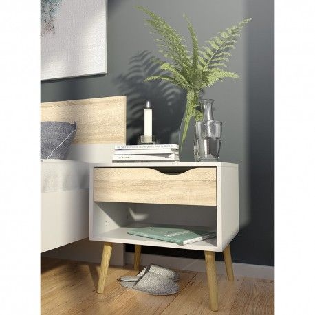 Mesa de Cabeceira OSLO Carvalho Natura e Branco Mesa de Cabeceira OSLO Carvalho Natura e Branco