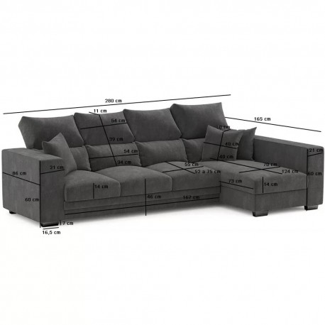 Sofá Chaise Longue ATLANTA Lado da Chaise Direita Antracite Sofá Chaise Longue ATLANTA Lado da Chaise Direita Antracite