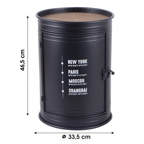 Mesa de apoio redonda LOFT com 1 porta - Preto