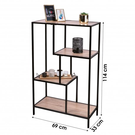 Estante COLORADO com 4 prateleiras (114cm) - Carvalho e Preto