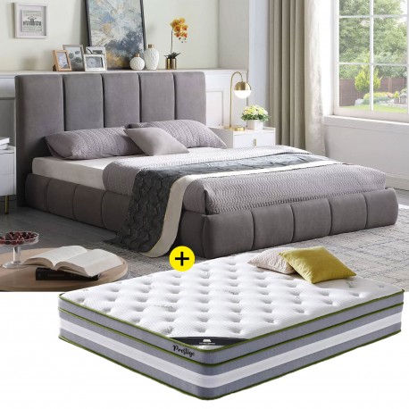 Pack Cama de Casal ALBERTO 140x190cm (Cinza Claro) + Colchão PRESTIGE - Campanha da Primavera Pack Cama de Casal ALBERTO 140x190cm (Cinza Claro) + Colchão PRESTIGE - Campanha da Primavera