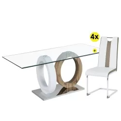 Pack Mesa RING + 4 Cadeiras NATALIA II (Branco e Taupe) - Conjuntos de Mesas e Cadeiras