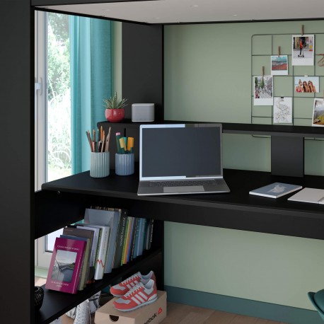 Cama alta gamer ONLINE com secretária - Preto