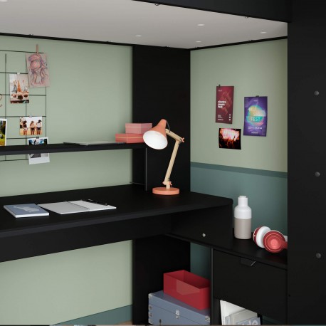 Cama alta gamer ONLINE com secretária - Preto