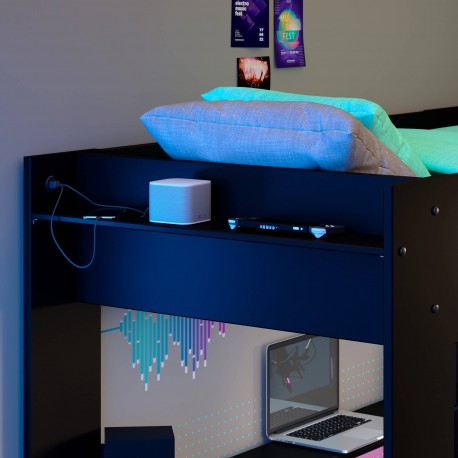 Cama alta gamer ONLINE com secretária - Preto