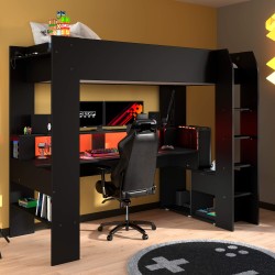 Cama alta gamer ONLINE com secretária - Preto