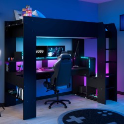 Cama alta gamer ONLINE com secretária - Preto