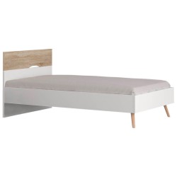 Cama Individual FARO 90x190cm Branco Mate e Carvalho Natura