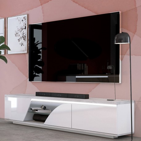 Móvel TV GOYA (200cm) branco brilho e cinza