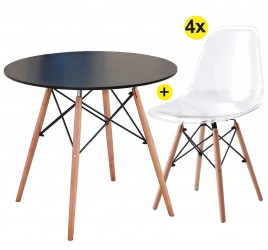Pack mesa TOWER (preta) + 4 cadeiras TOWER (transparente) - Home