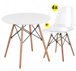 Pack Mesa TOWER Branca + 4 Cadeiras TOWER Transpar - Table and Chair Sets