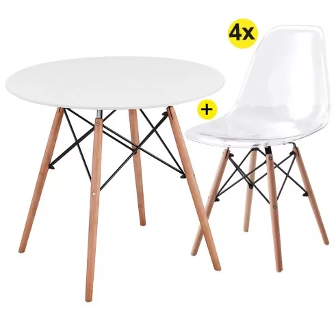 Pack mesa TOWER (branca) + 4 cadeiras TOWER (transparente) - Conjuntos de Mesas e Cadeiras