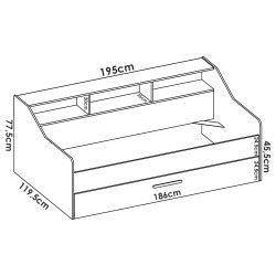 Cama de solteiro QUEEN com gaveta dimensões