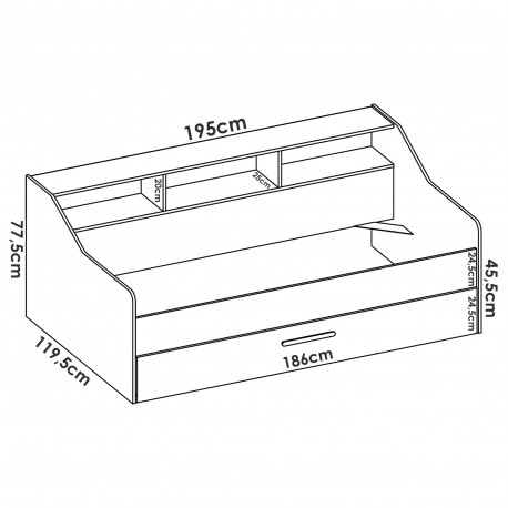 Cama de solteiro QUEEN com gaveta dimensões