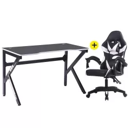 Pack secretaria + cadeira GAMER II (preto/branco) - Secretárias