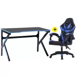 Pack secretaria + cadeira GAMER II (preto/azul) - Secretárias